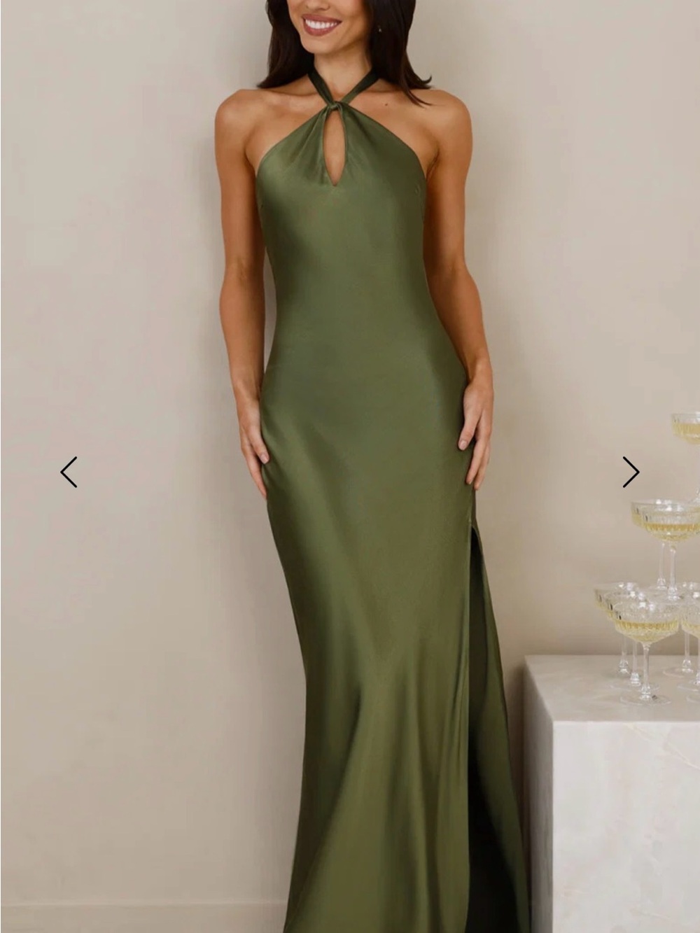 Hello Molly Olive One-Shoulder Keyhole Gown